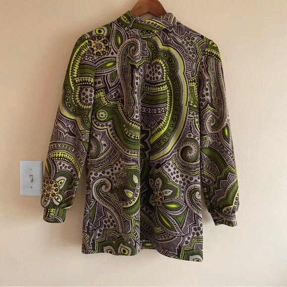 Vintage Wyndham Paisley Long Sleeve Back Zip Blouse Small 70s Groovy Streetwear - Picture 15 of 15